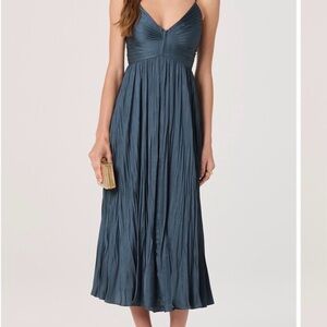 Astr Dark Teal Pleated Midi Dress